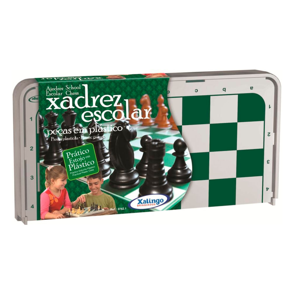 Jogo De Tabuleiro Xadrez Escolar Maxi - Caixa Em Madeira