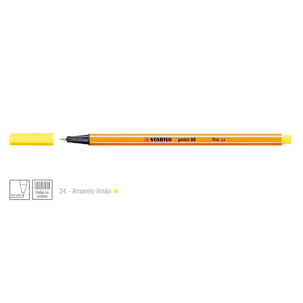 Caneta-Point-88-Cor-24-Amarelo-Limao---Stabillo Caneta-Point-88-Cor-24-Amarelo-Limao---Stabillo