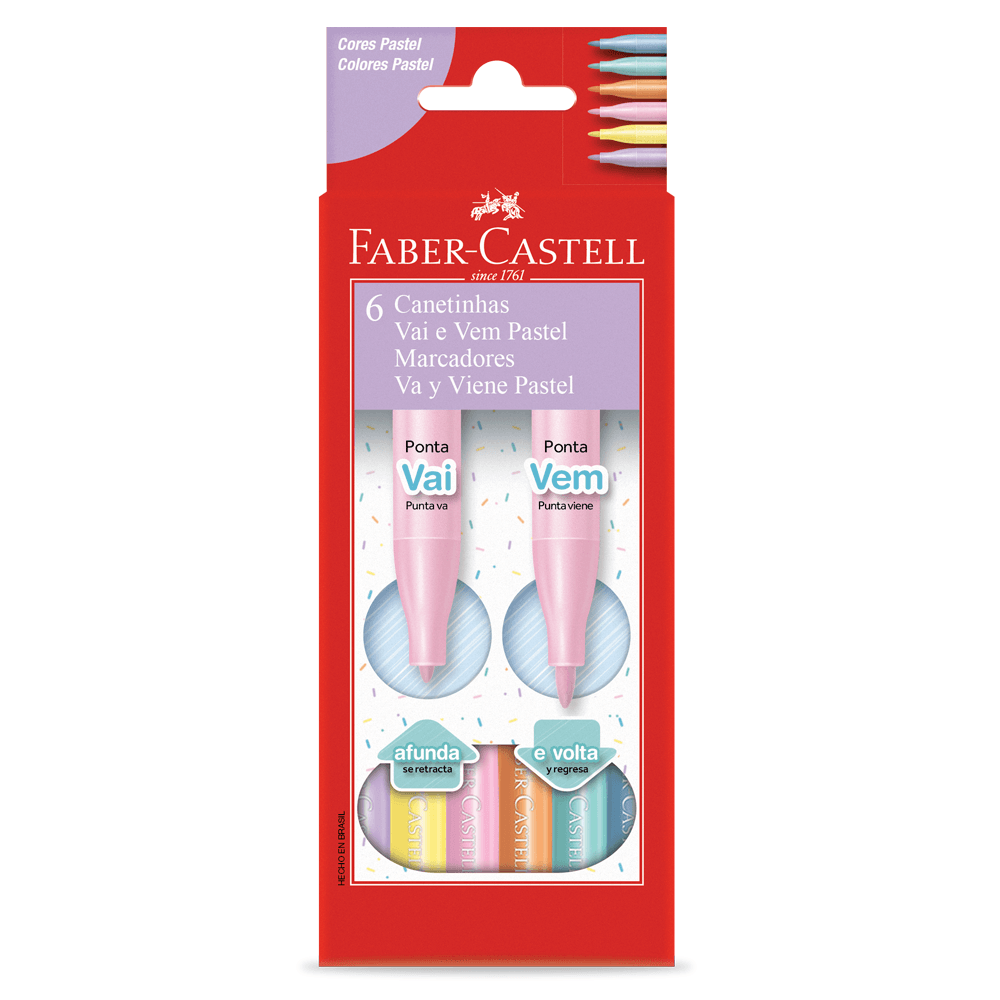 Caneta-Hidrografica-Vai-e-Vem-6-Cores-Pastel---Faber-Castell Caneta-Hidrografica-Vai-e-Vem-6-Cores-Pastel---Faber-Castell