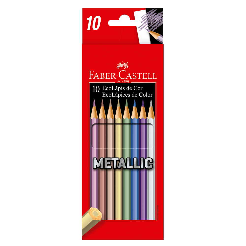 Ecolapis-de-Cor-Sextavado-10-Cores-Metallic---Faber-Castell Ecolapis-de-Cor-Sextavado-10-Cores-Metallic---Faber-Castell