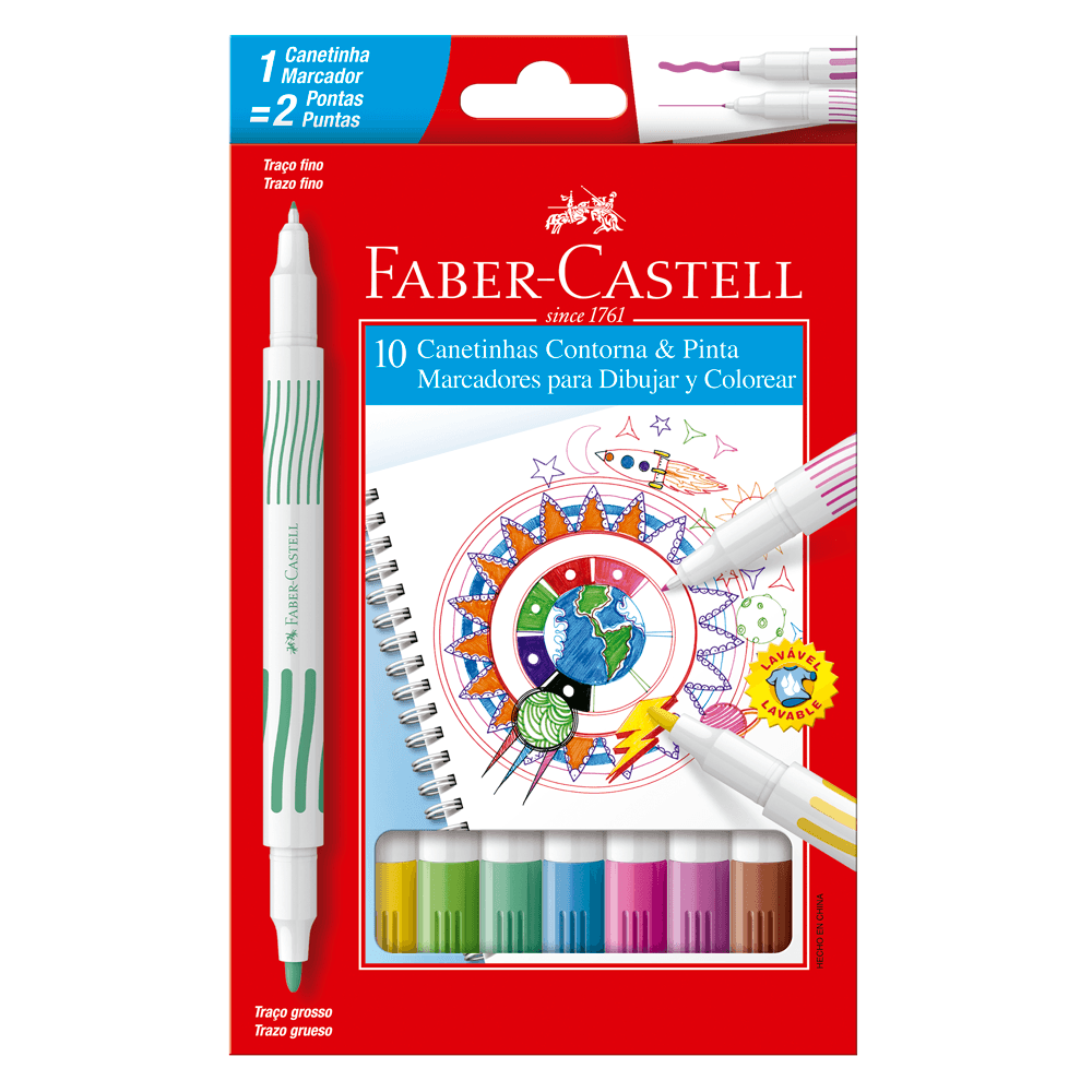 Caneta-Hidrografica-Contorna---Pinta-com-10-Cores---Faber-Castell Caneta-Hidrografica-Contorna---Pinta-com-10-Cores---Faber-Castell
