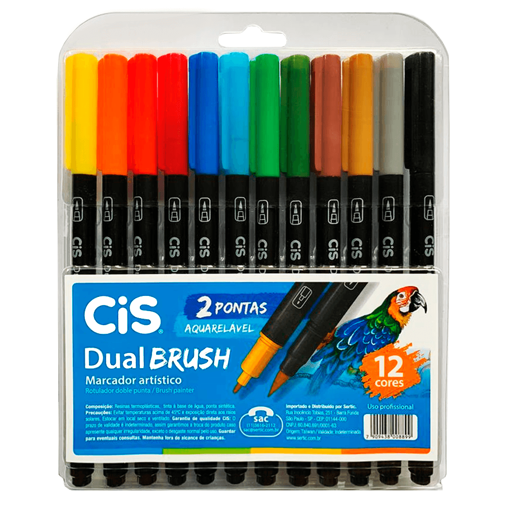 Marcador-Artistico-Dual-Brush-com-12-Cores---Cis Marcador-Artistico-Dual-Brush-com-12-Cores---Cis