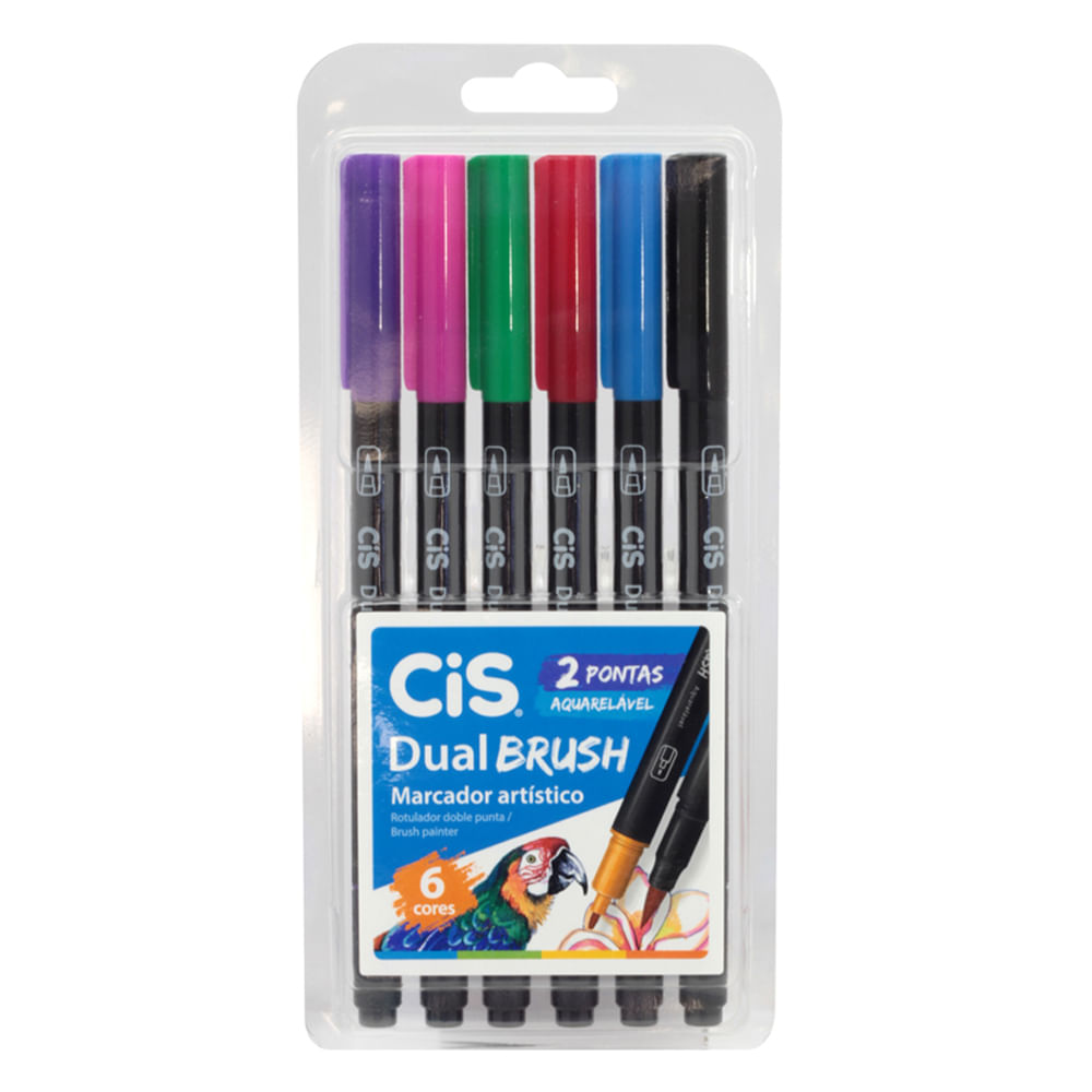 marcador-artistico-dual-brush-aquarelavel-com-6-cores-cis marcador-artistico-dual-brush-aquarelavel-com-6-cores-cis