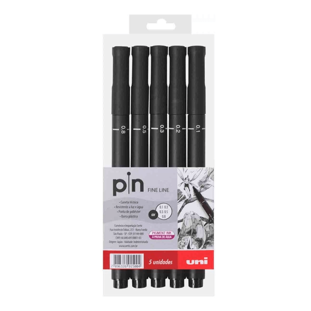 Estojo-Caneta-Nankim-Pin-Preta-com-5-unidades---Uni Estojo-Caneta-Nankim-Pin-Preta-com-5-unidades---Uni