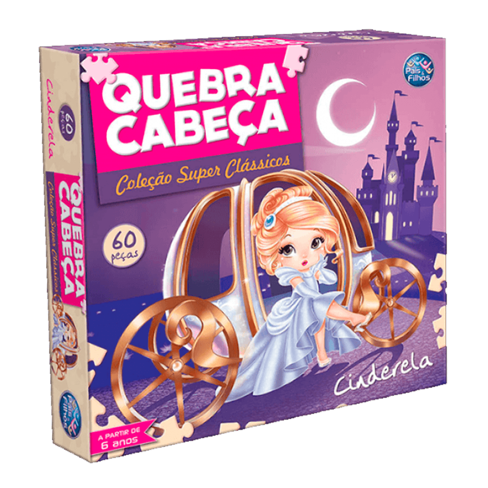 Jogo Quebra Cabeça Infantil Cinderela Meninas 60 Peças Premium - Lilás