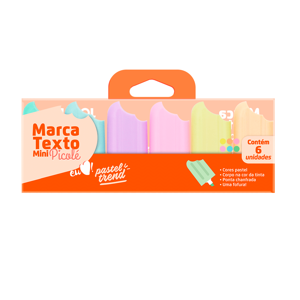 Marca-Texto-Mini-Picole-com-6-Cores-Jocar-Office Marca-Texto-Mini-Picole-com-6-Cores-Jocar-Office