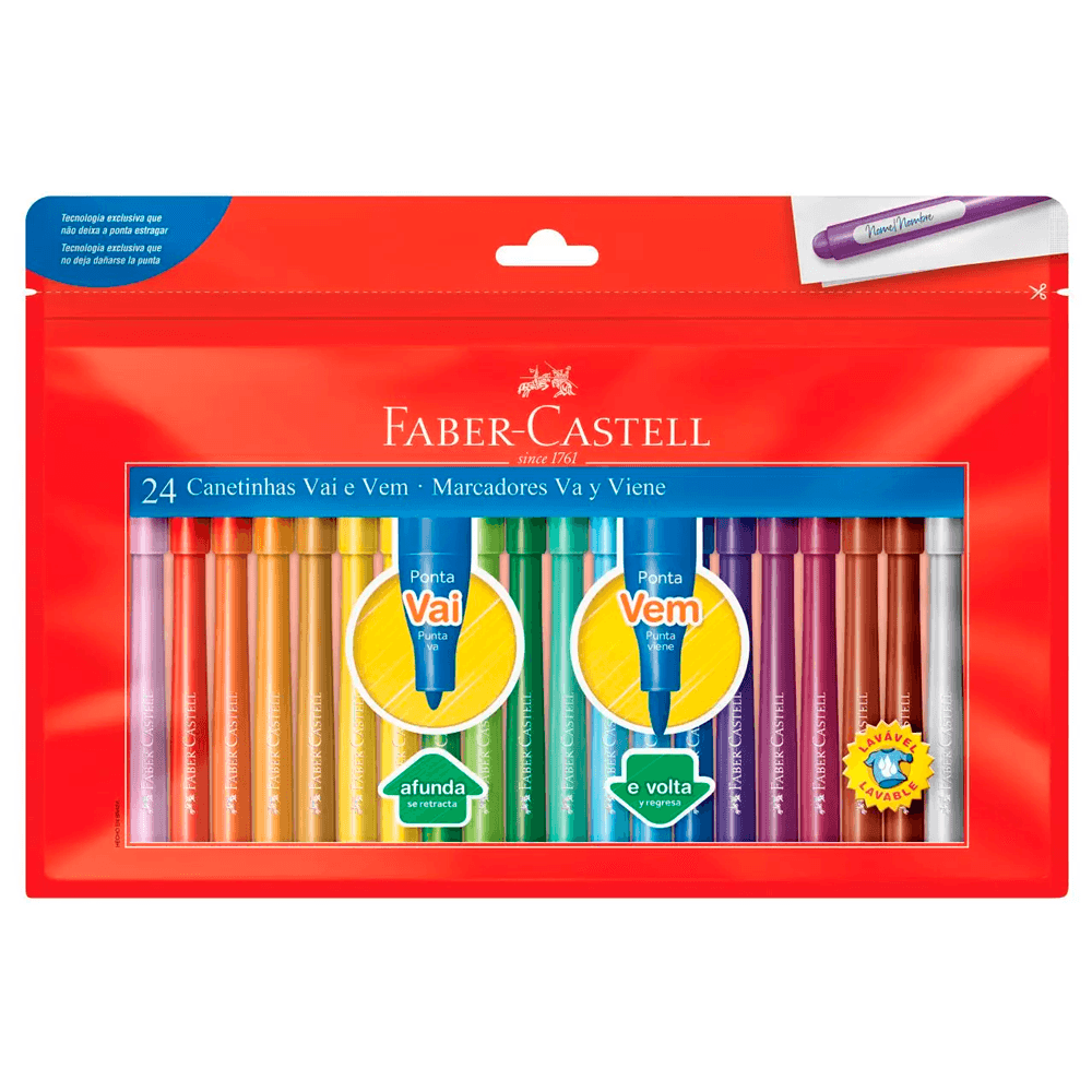 Caneta-Hidrografica-24-Cores-Vai-e-Vem-Faber-Castell Caneta-Hidrografica-24-Cores-Vai-e-Vem-Faber-Castell