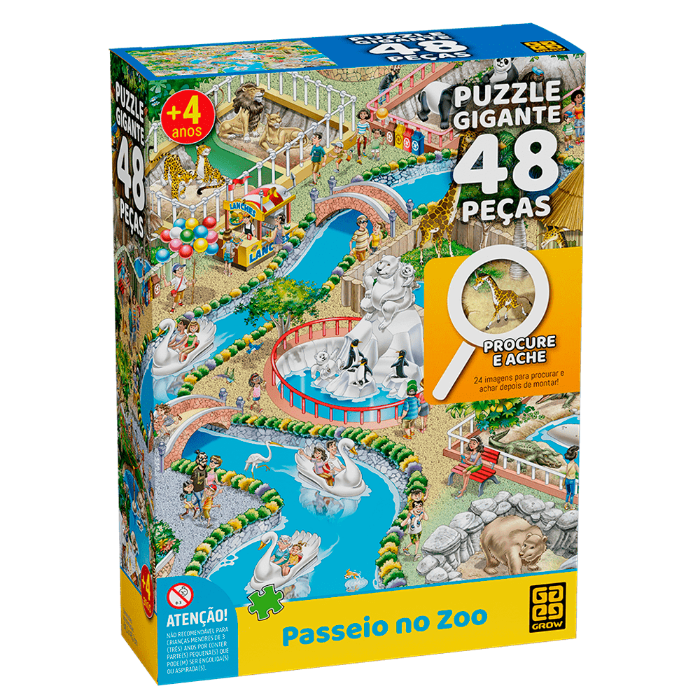 Quebra-Cabeca-Gigante-48-Pecas-Procure-e-Ache-Zoo---Grow Quebra-Cabeca-Gigante-48-Pecas-Procure-e-Ache-Zoo---Grow