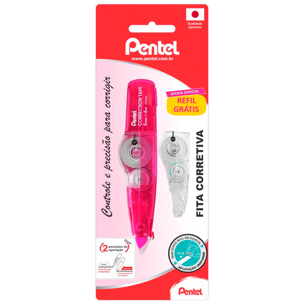 Fita-Corretiva---Refil-5mm-x-6m-Rosa---Pentel Fita-Corretiva---Refil-5mm-x-6m-Rosa---Pentel