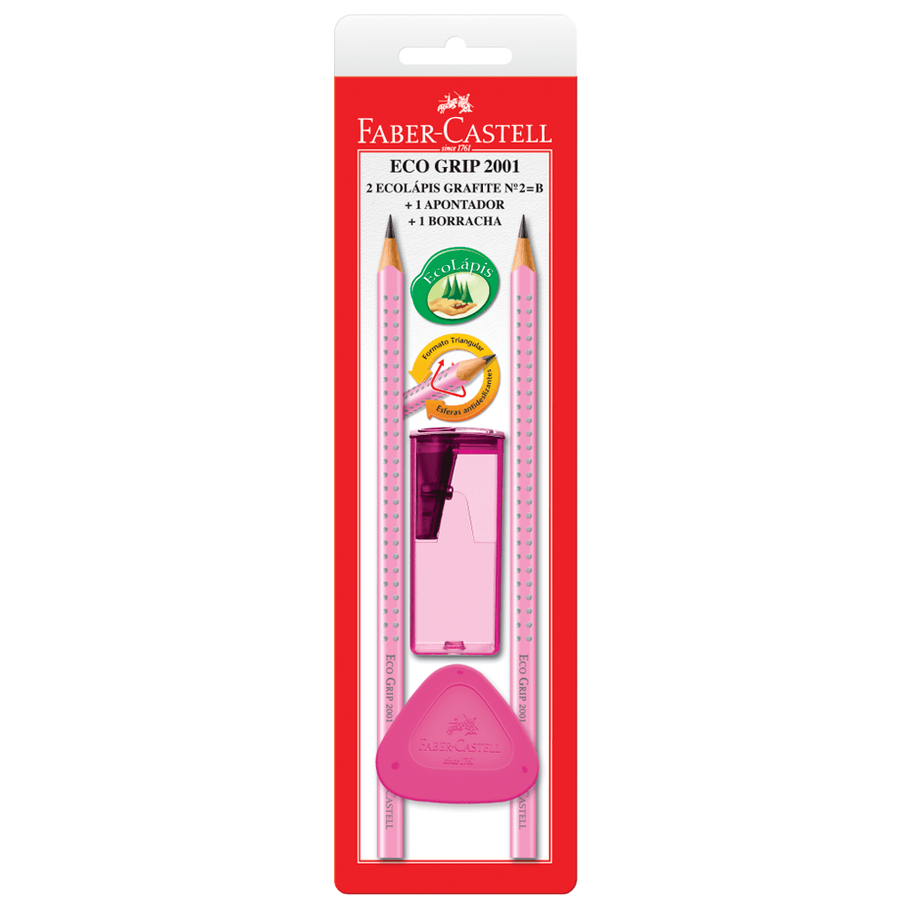 Ecolapis-Grafite-Grip-2-Rosa---Apontador---Borracha---Faber-Castell Ecolapis-Grafite-Grip-2-Rosa---Apontador---Borracha---Faber-Castell