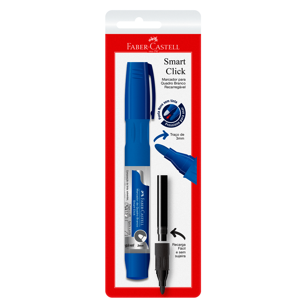 Marcador-para-Quadro-Branco-Recarregavel-Azul---Faber-Castell Marcador-para-Quadro-Branco-Recarregavel-Azul---Faber-Castell