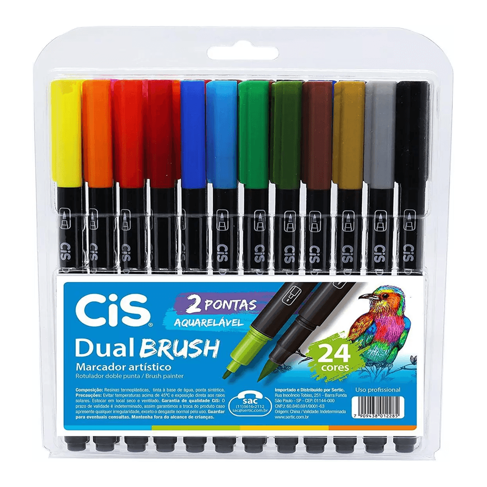 Marcador-Artistico-Dual-Brush-Aquarelavel-com-24-cores---Cis Marcador-Artistico-Dual-Brush-Aquarelavel-com-24-cores---Cis