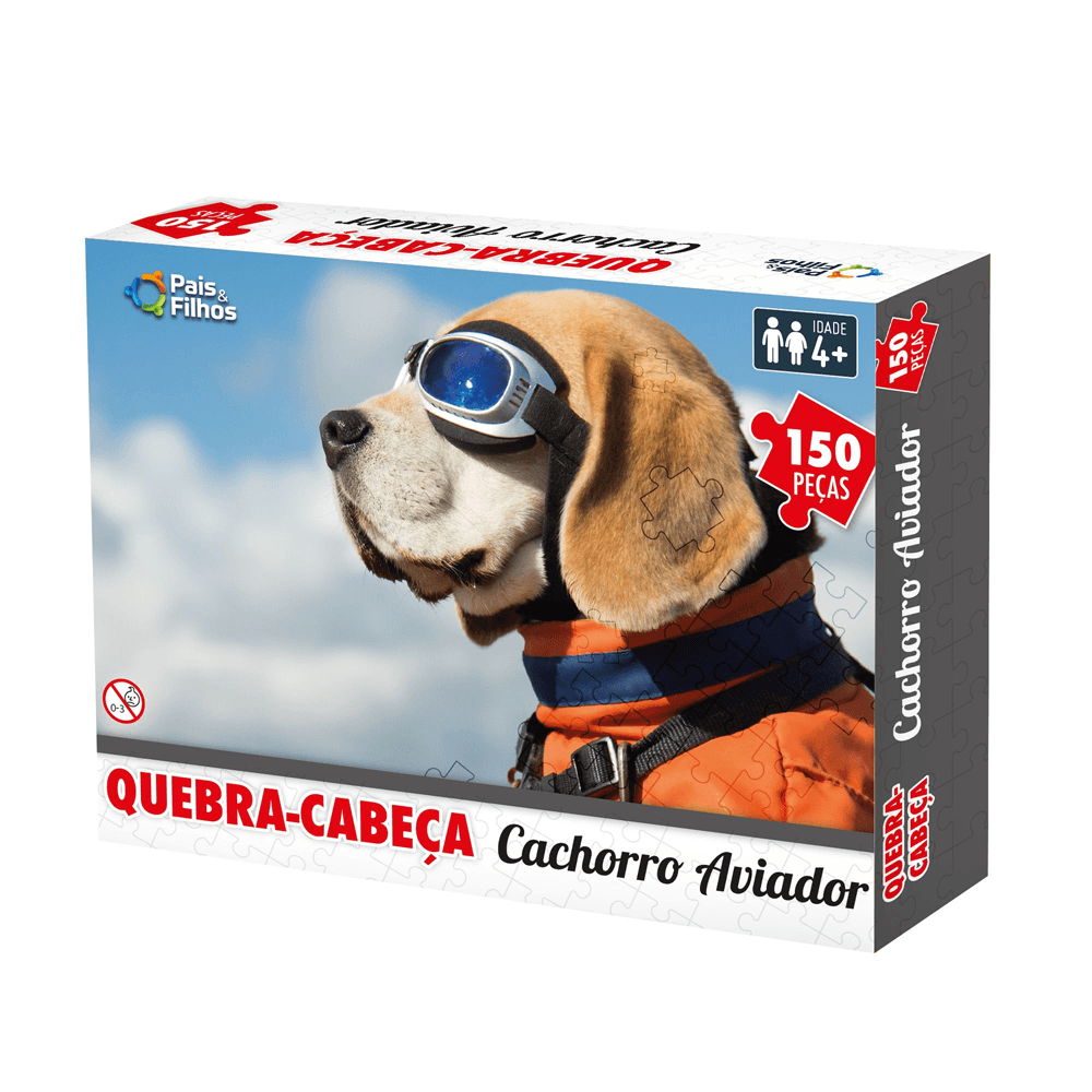 Quebra-cabeca-Cachorro-Aviador-150-pcs---Pais-e-Filhos