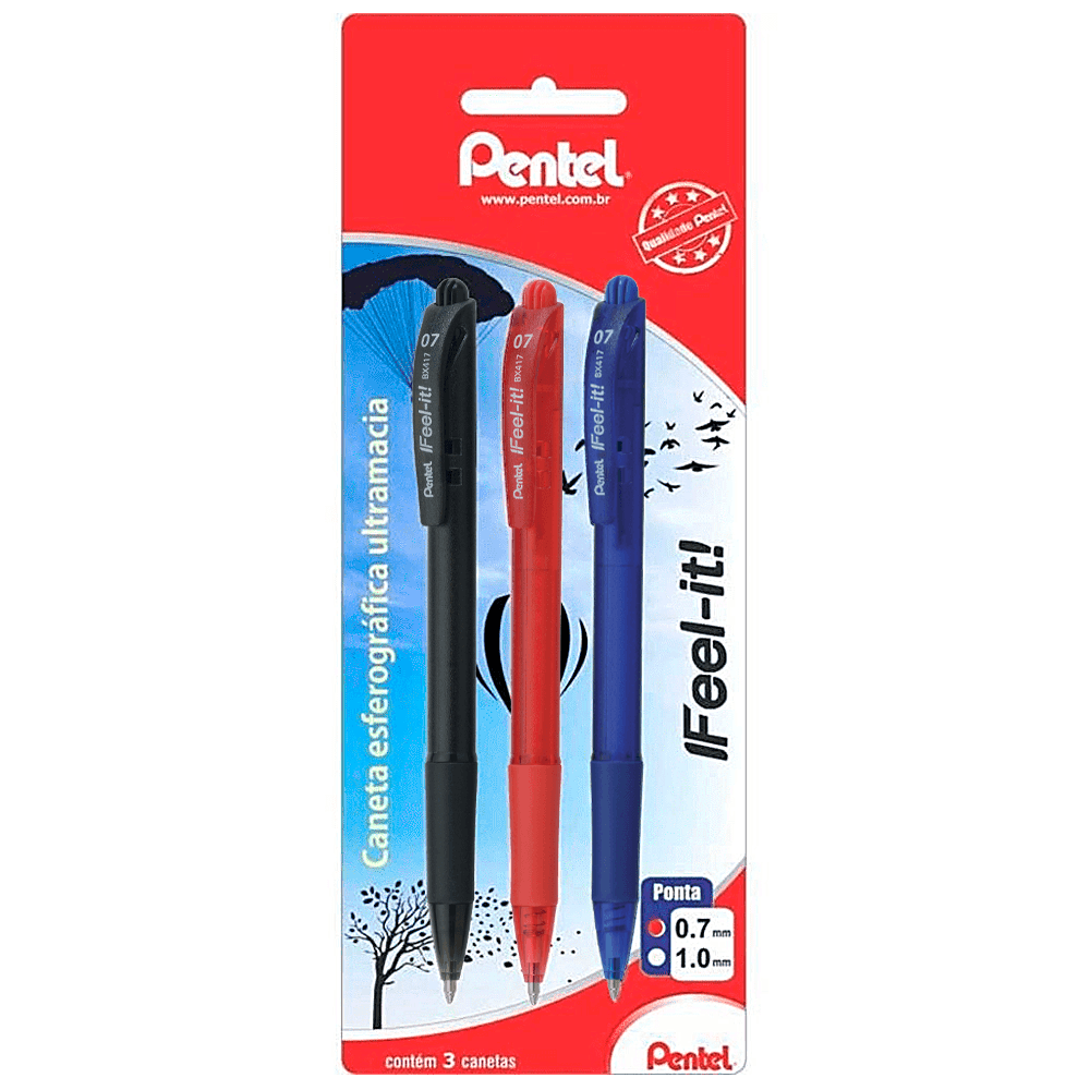 Caneta-Feel-It-0.7mm-com-3-Cores---Pentel Caneta-Feel-It-0.7mm-com-3-Cores---Pentel