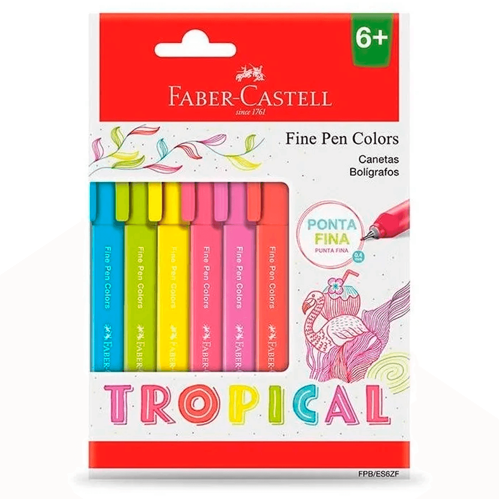 Cartela-Caneta-Fine-Pen-Tropical-com-6-Unidades---Faber-Castell Cartela-Caneta-Fine-Pen-Tropical-com-6-Unidades---Faber-Castell