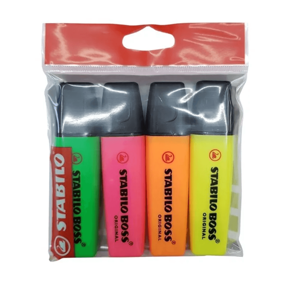 Estojo-Marca-Texto-Stabilo-Boss-com-4-Unidades---Stabilo Estojo-Marca-Texto-Stabilo-Boss-com-4-Unidades---Stabilo