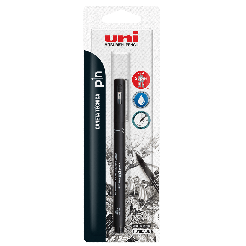 Caneta-Nankim-Pin-Preta-0.6mm-Blister---Uni Caneta-Nankim-Pin-Preta-0.6mm-Blister---Uni