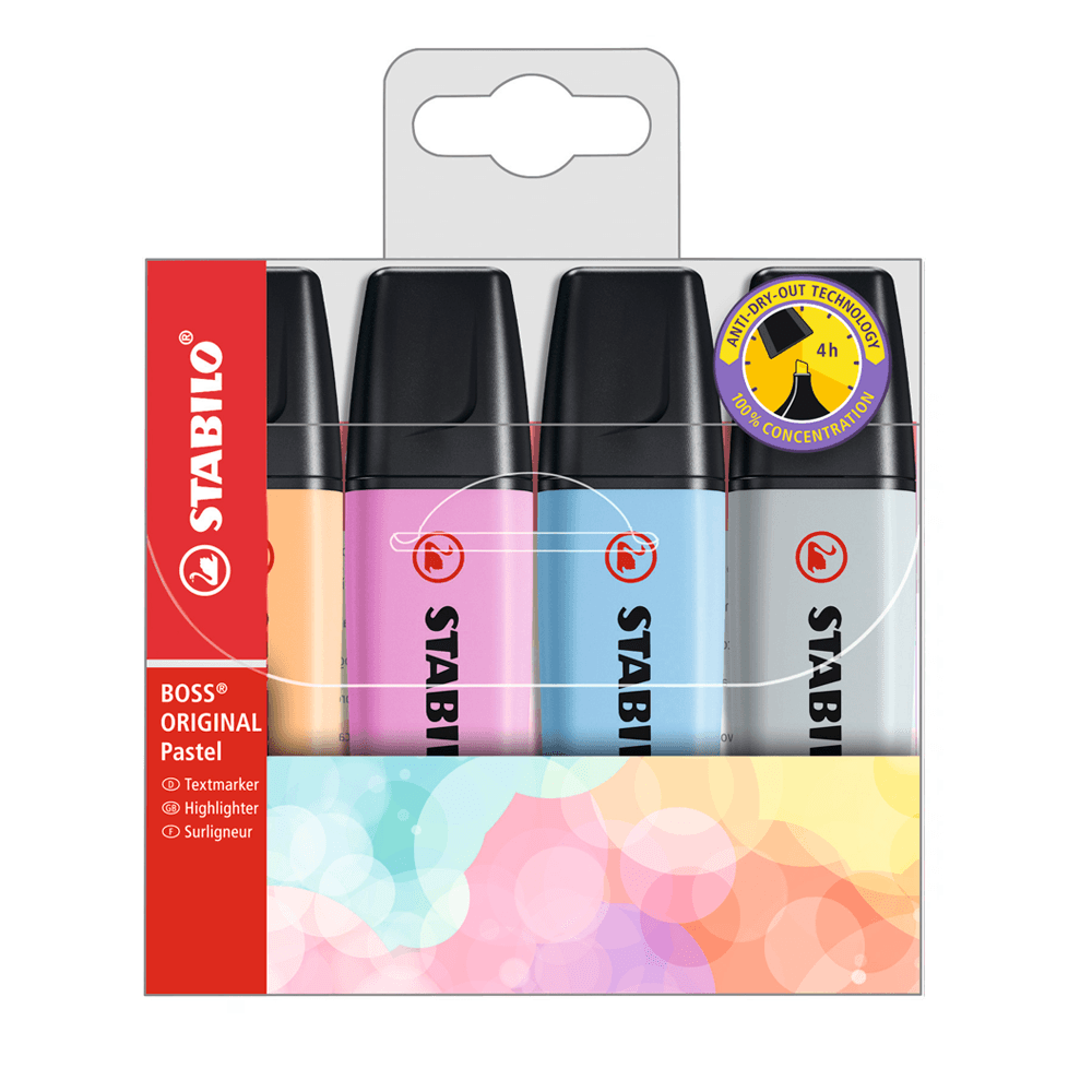 Estojo-Marca-Texto-Boss-com-4-Tons-Pasteis-Novas-Cores---Stabilo Estojo-Marca-Texto-Boss-com-4-Tons-Pasteis-Novas-Cores---Stabilo