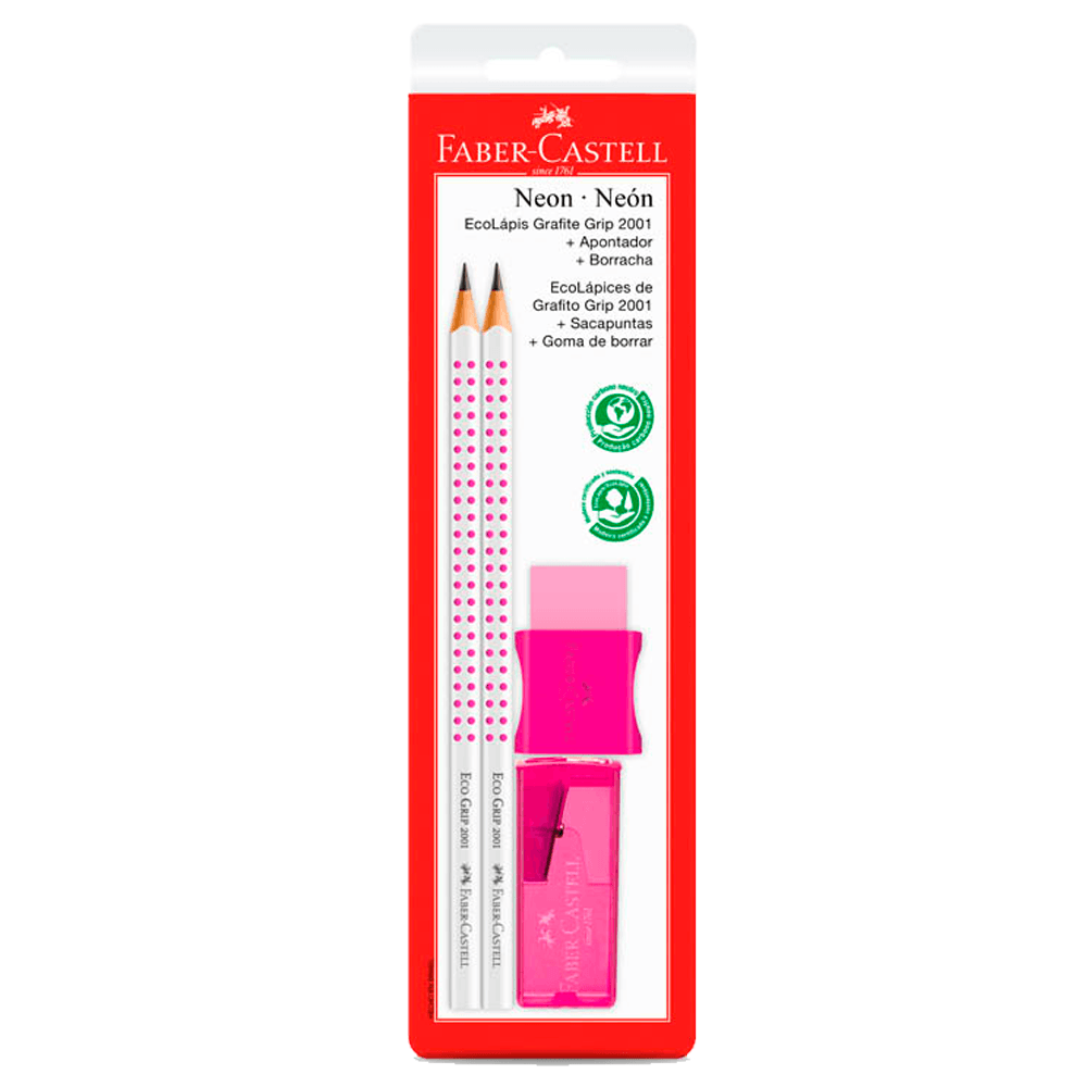 Ecolapis-Grafite-Grip-2001-Neon-Rosa---Borracha---Apontador---Faber-Castell Ecolapis-Grafite-Grip-2001-Neon-Rosa---Borracha---Apontador---Faber-Castell