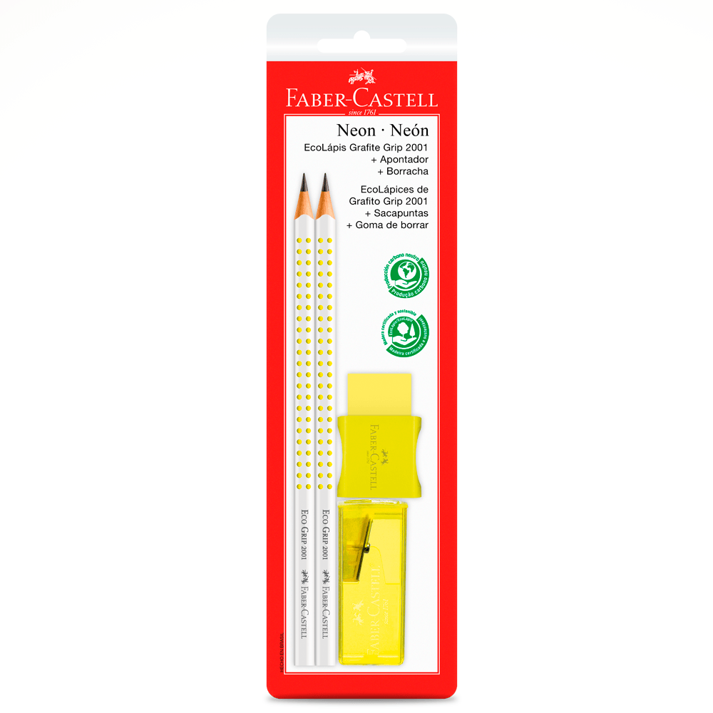Ecolapis-Grafite-Grip-2001-Neon-Amarelo---Borracha---Apontador---Faber-Castell Ecolapis-Grafite-Grip-2001-Neon-Amarelo---Borracha---Apontador---Faber-Castell