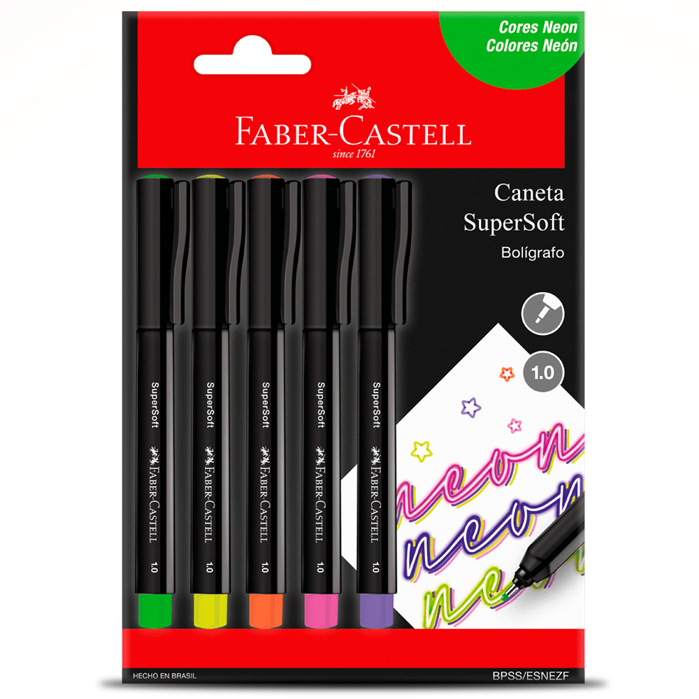 Caneta-Supersoft-1.0mm-Neon-com-5-Cores---Faber-Castell Caneta-Supersoft-1.0mm-Neon-com-5-Cores---Faber-Castell