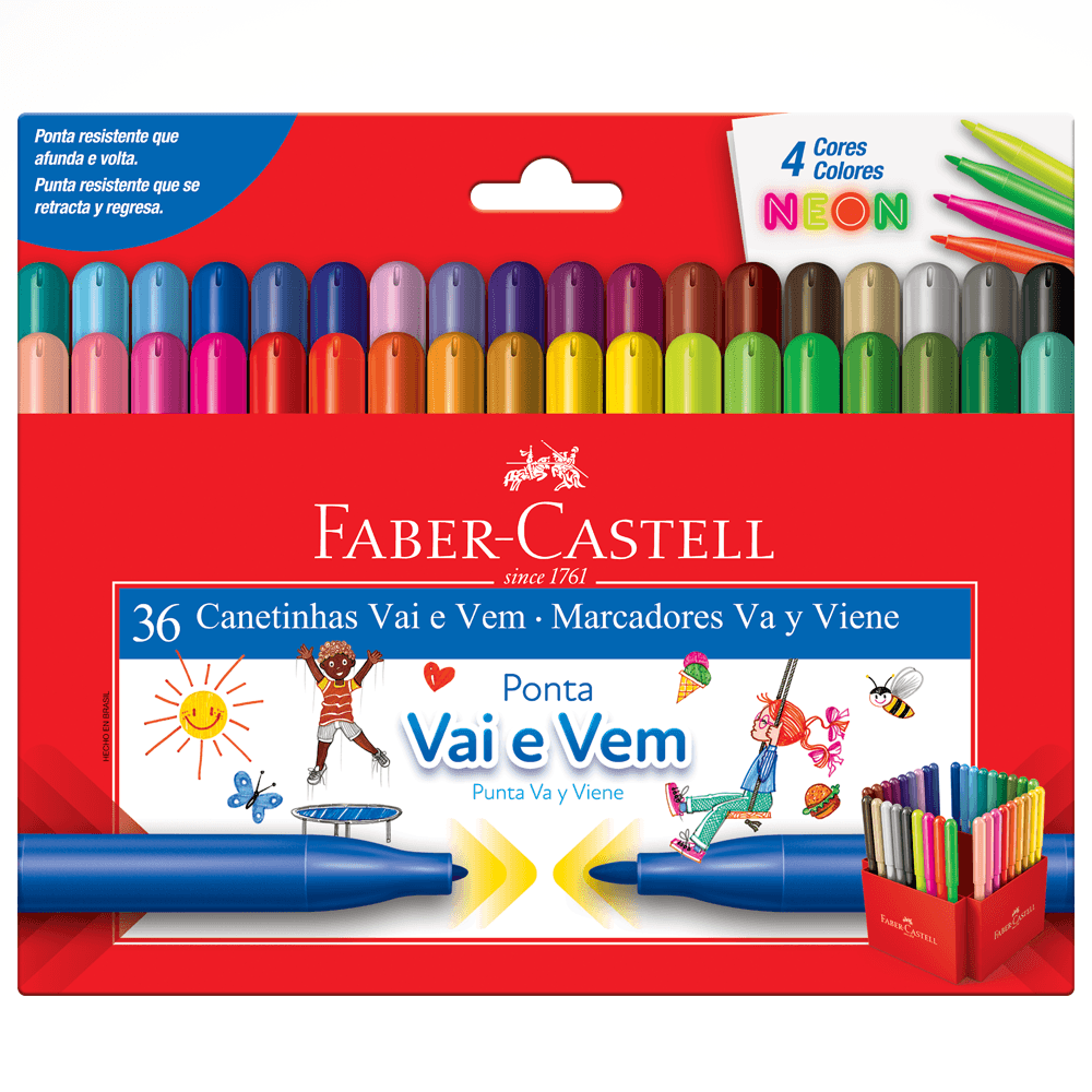 Caneta-Hidrografica-36-Cores-Vai-e-Vem---Faber--Castell Caneta-Hidrografica-36-Cores-Vai-e-Vem---Faber--Castell
