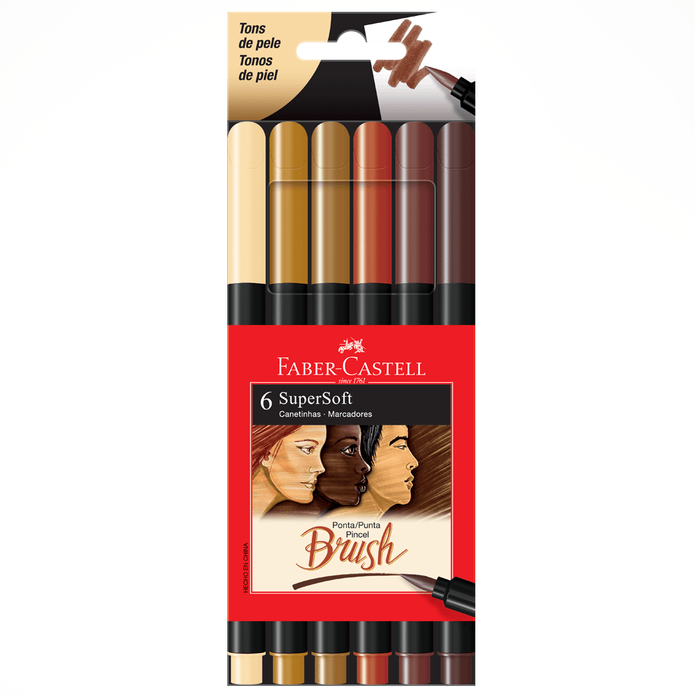 Caneta-Brush-SuperSoft-Tons-de-Pele-com-6-cores---Faber-Castell Caneta-Brush-SuperSoft-Tons-de-Pele-com-6-cores---Faber-Castell