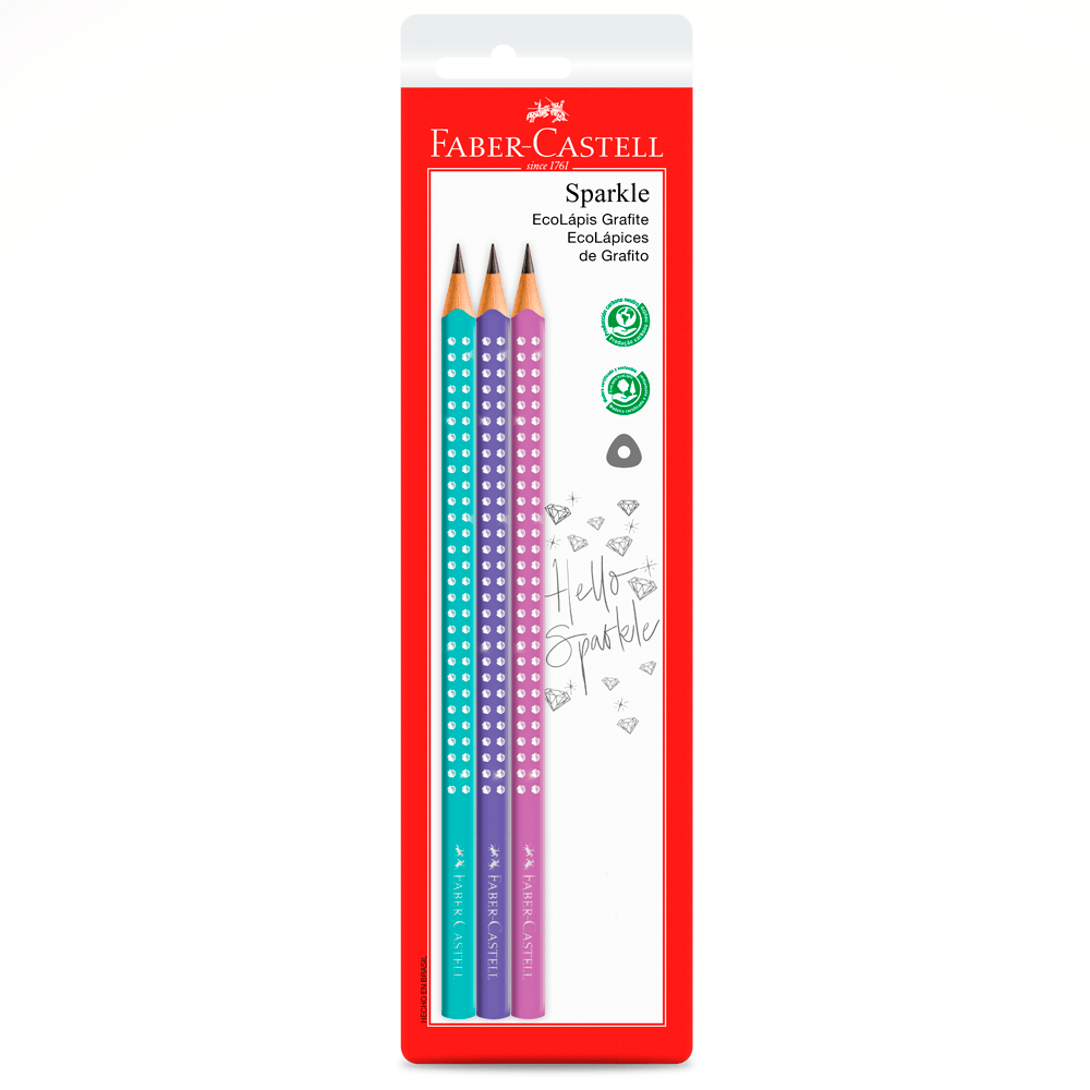 Ecolapis-Grafite-Sparkle-com-3-Cores---Faber-Castell Ecolapis-Grafite-Sparkle-com-3-Cores---Faber-Castell