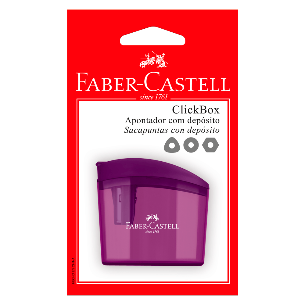 Apontador-com-Deposito-Clickbox-Roxo---Faber-Castell Apontador-com-Deposito-Clickbox-Roxo---Faber-Castell