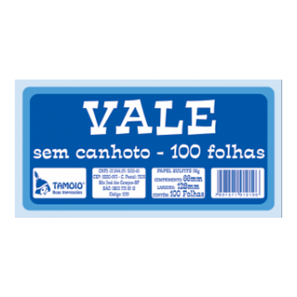 Vale-sem-Canhoto-com-100-Folhas-PCT-com-20---Tamoio Vale-sem-Canhoto-com-100-Folhas-PCT-com-20---Tamoio