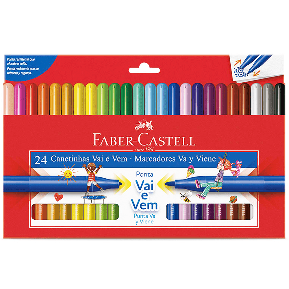 Caneta-Hidrografica-24-Cores-Vai-e-Vem-Estojo-Cartonado---Faber--Castell Caneta-Hidrografica-24-Cores-Vai-e-Vem-Estojo-Cartonado---Faber--Castell