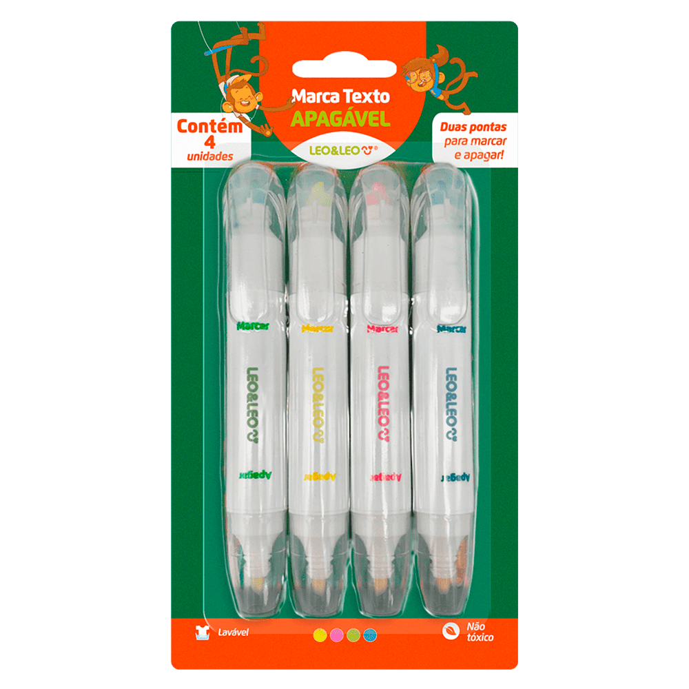 Marca-Texto-Apagavel-com-4-cores---Leo-Leo Marca-Texto-Apagavel-com-4-cores---Leo-Leo