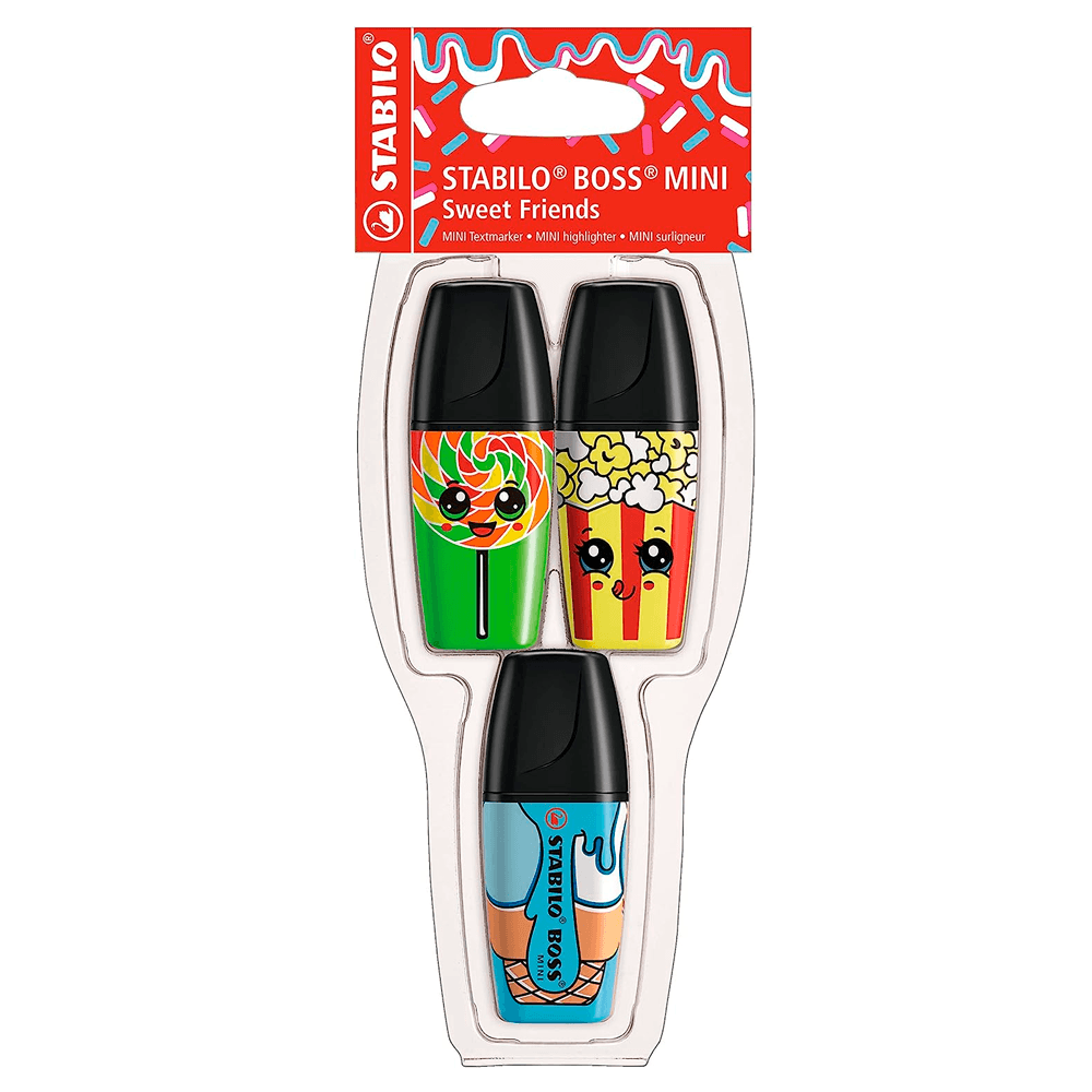 Marca-Texto-Boss-Mini-Sweet-Friends-Verde-Amarelo-Azul---Stabilo Marca-Texto-Boss-Mini-Sweet-Friends-Verde-Amarelo-Azul---Stabilo