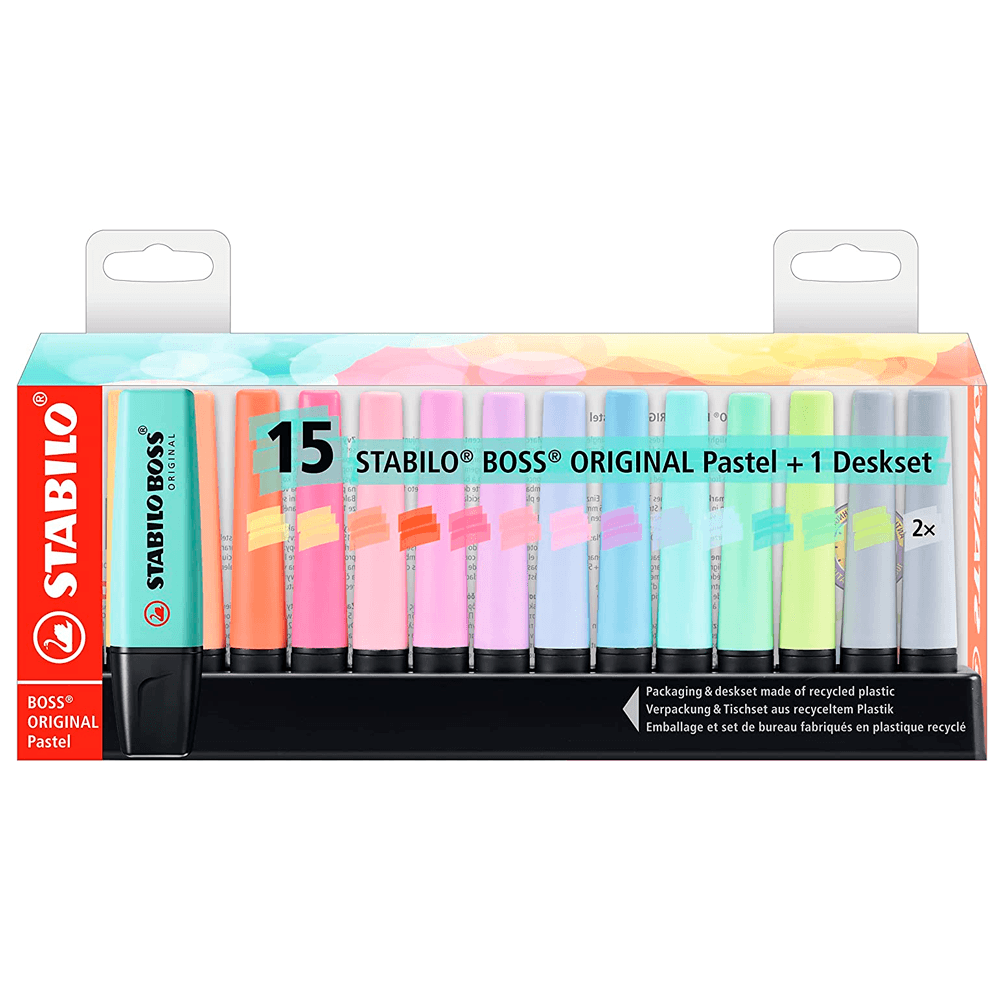 Estojo-Marca-Texto-Boss-15-Cores-Pasteis---1-Deskset---Stabilo Estojo-Marca-Texto-Boss-15-Cores-Pasteis---1-Deskset---Stabilo