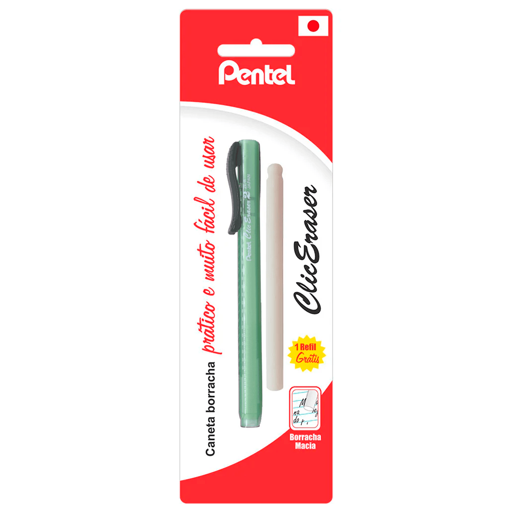 Lapiseira-Borracha-Clic-Eraser-Verde-Transparente-ZE11T-D---Pentel