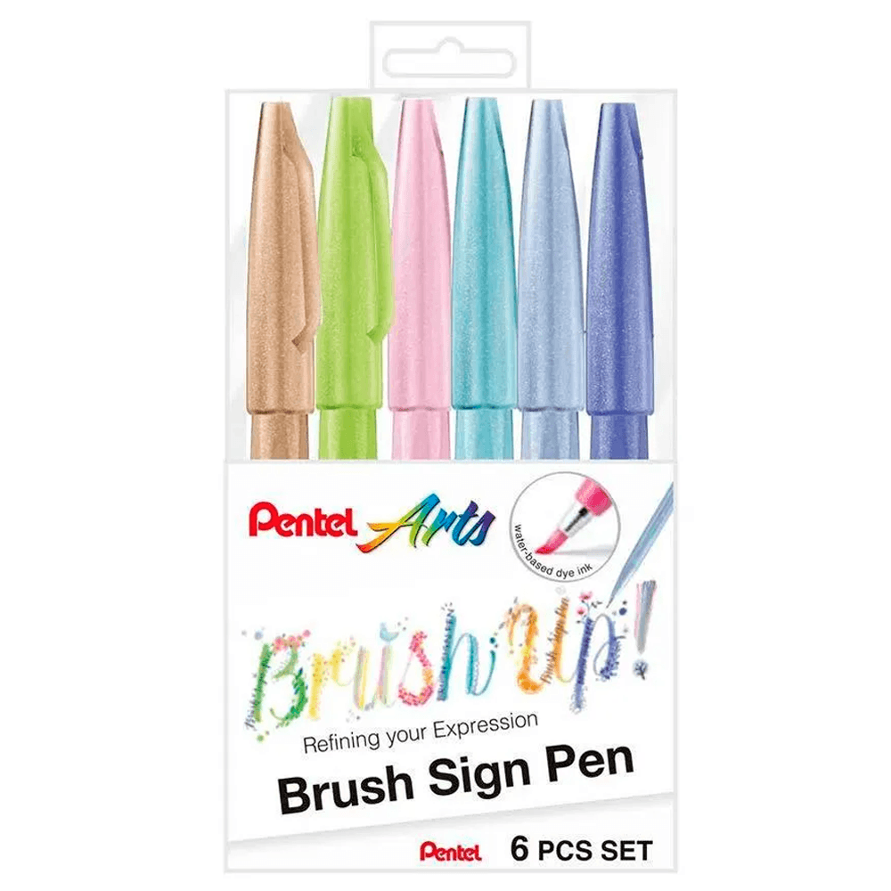 Estojo-Caneta-Brush-Sign-Pen-com-6-Cores-Pasteis---Pentel