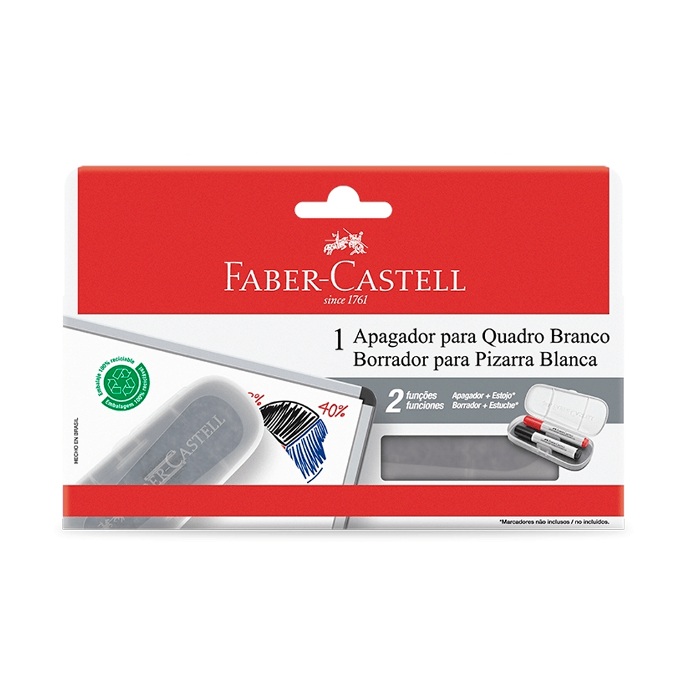 Apagador-para-Quadro-Branco-com-Estojo-para-Canetas---Faber-Castell Apagador-para-Quadro-Branco-com-Estojo-para-Canetas---Faber-Castell