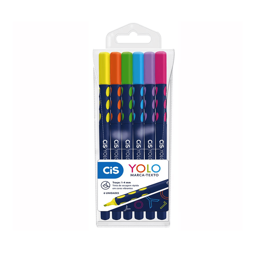 Estojo-Marca-Texto-Yolo-com-6-Cores---Cis Estojo-Marca-Texto-Yolo-com-6-Cores---Cis