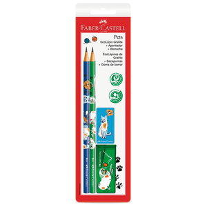 Kit-Lapis-Grafite---Apontador---Borracha-Pets-Azul-e-Verde---Faber-Castell