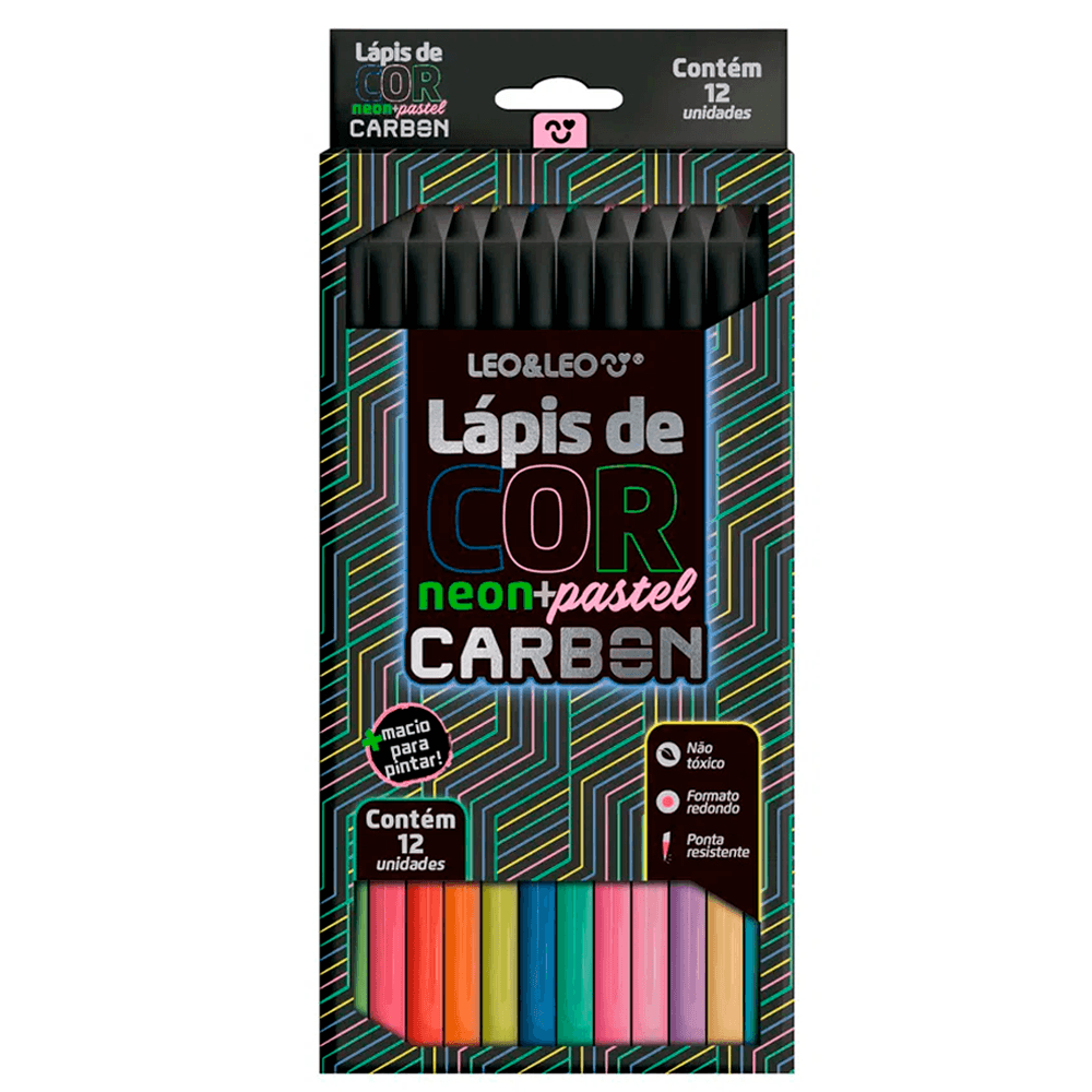 Lapis-de-Cor-Redondo-Carbon-Estojo-com-12-Cores-Neon-e-Pastel---Leo_Leo Lapis-de-Cor-Redondo-Carbon-Estojo-com-12-Cores-Neon-e-Pastel---Leo_Leo