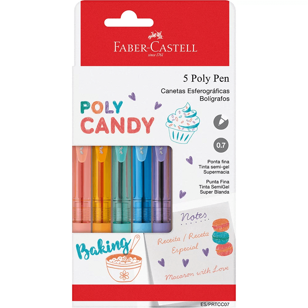 Caneta-Esferografica-Poly-Candy-com-5-Cores---Faber-Castell Caneta-Esferografica-Poly-Candy-com-5-Cores---Faber-Castell