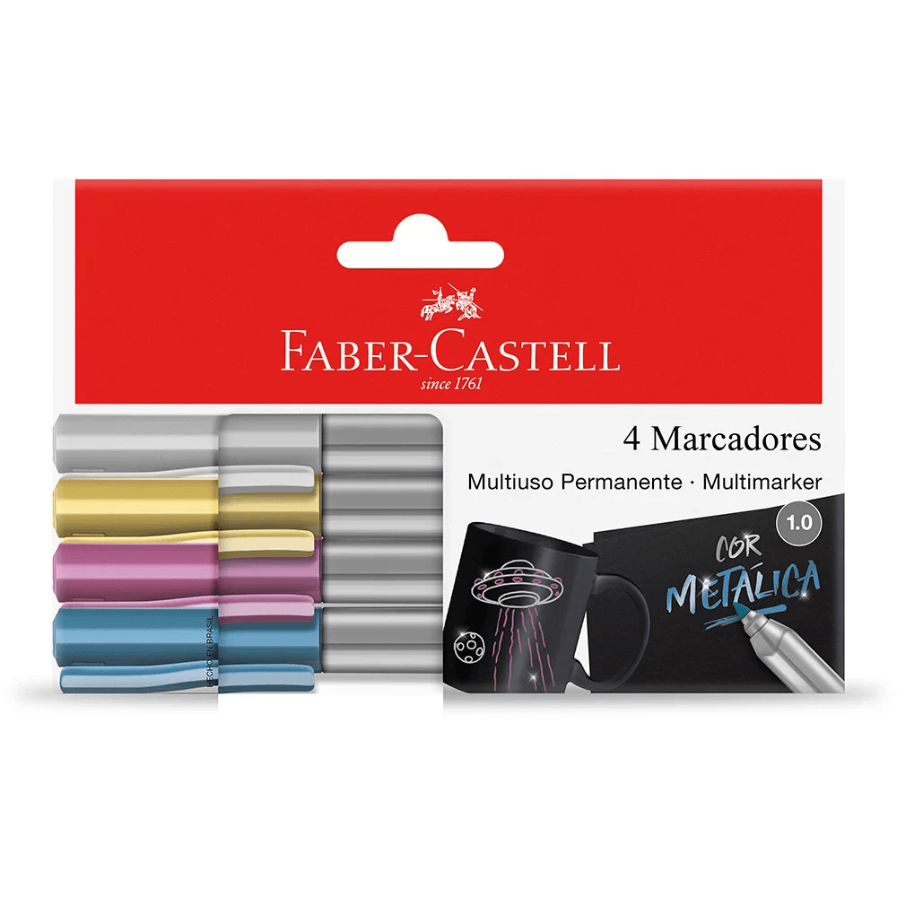 Estojo-Marcador-Permanente-com-4-Cores-Metalicas---Faber-Castell Estojo-Marcador-Permanente-com-4-Cores-Metalicas---Faber-Castell