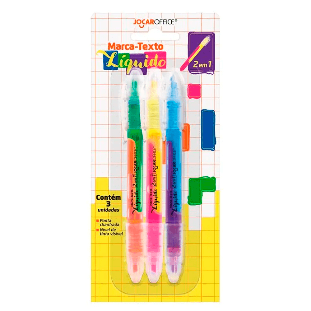 Marca-Texto-Liquido-2-em-1-com-3-Unidades---Leo-Leo Marca-Texto-Liquido-2-em-1-com-3-Unidades---Leo-Leo