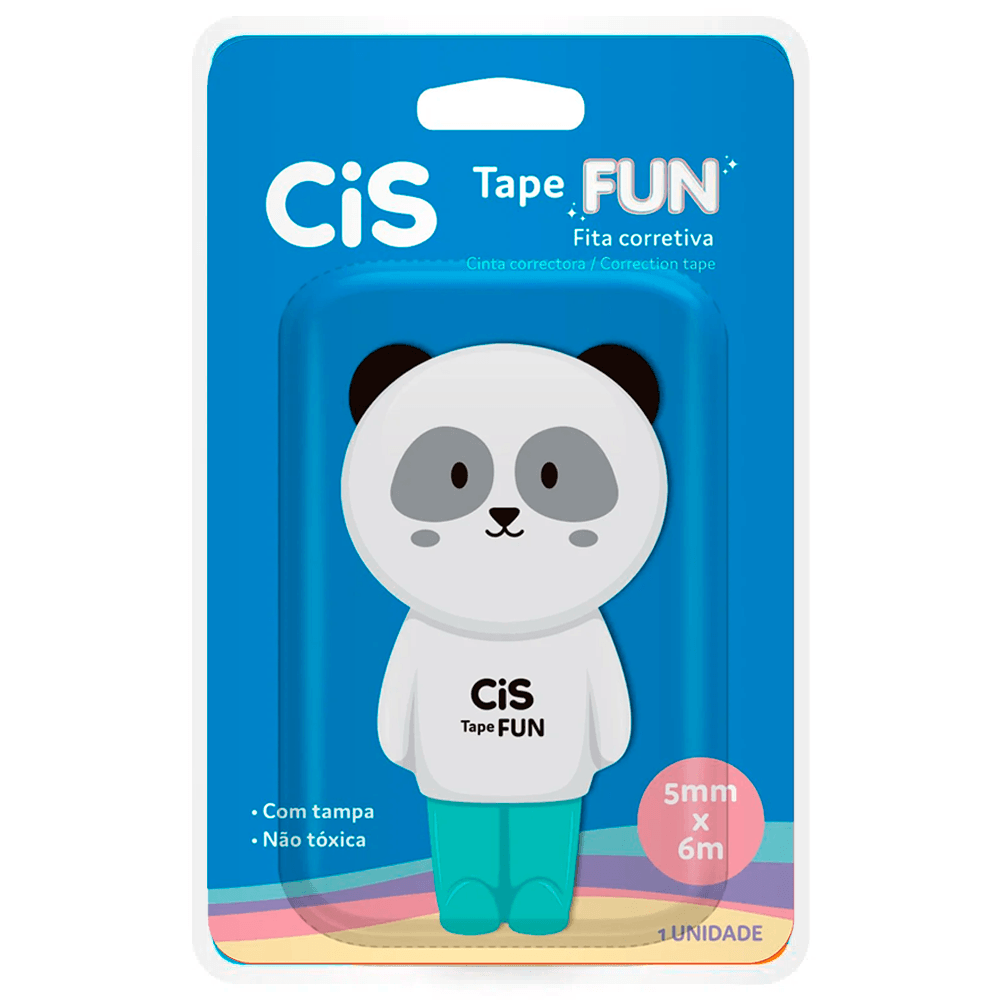 Fita-Corretiva-Tape-Fun-5mm-x-6m-Panda-2---Cis Fita-Corretiva-Tape-Fun-5mm-x-6m-Panda-2---Cis