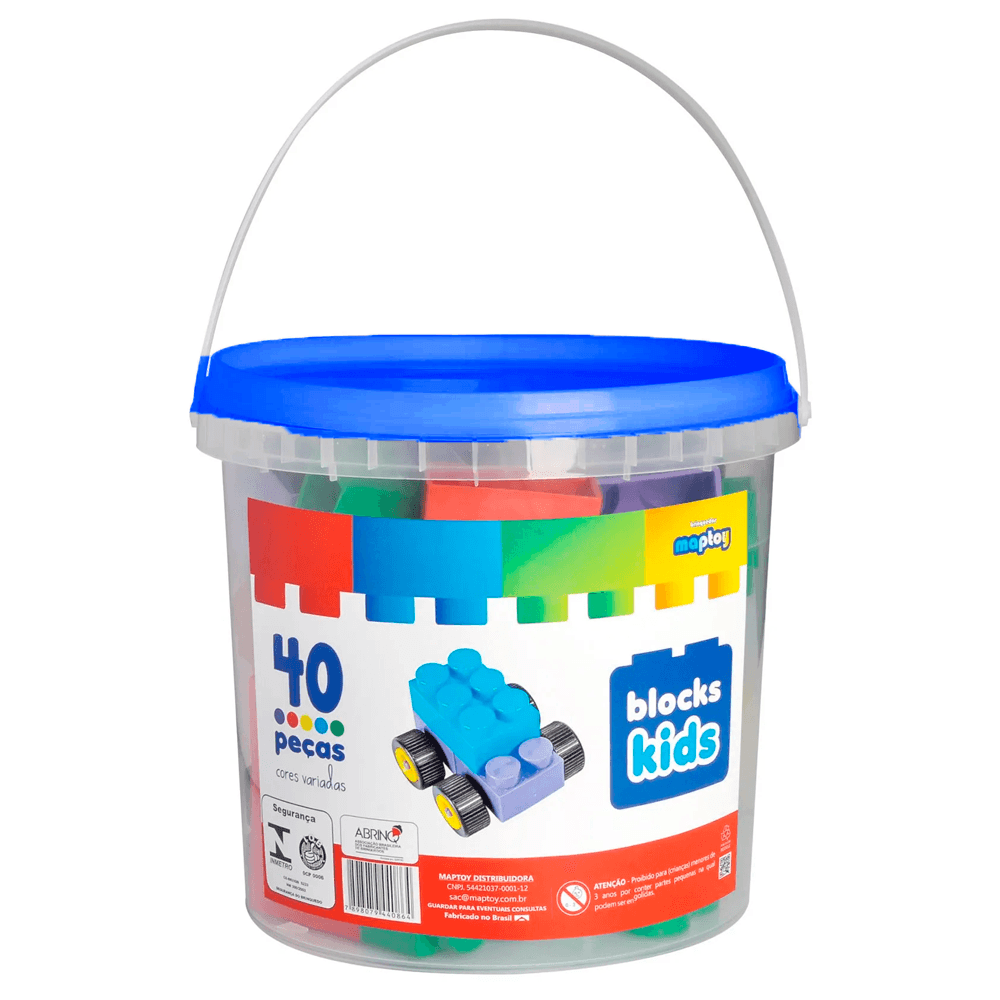 Balde-Blocks-Kids-40-Pecas-Azul---Map-Toy Balde-Blocks-Kids-40-Pecas-Azul---Map-Toy