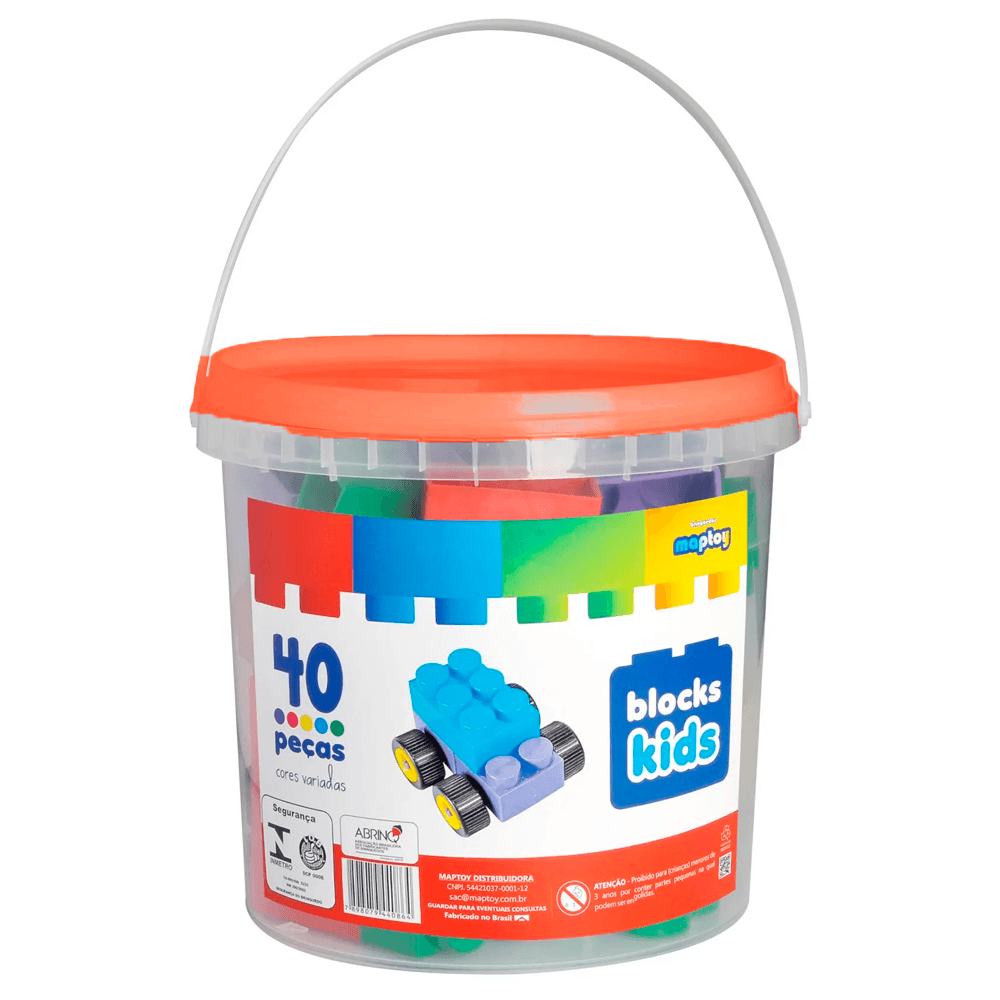 Balde-Blocks-Kids-40-Pecas-Laranja---Map-Toy Balde-Blocks-Kids-40-Pecas-Laranja---Map-Toy