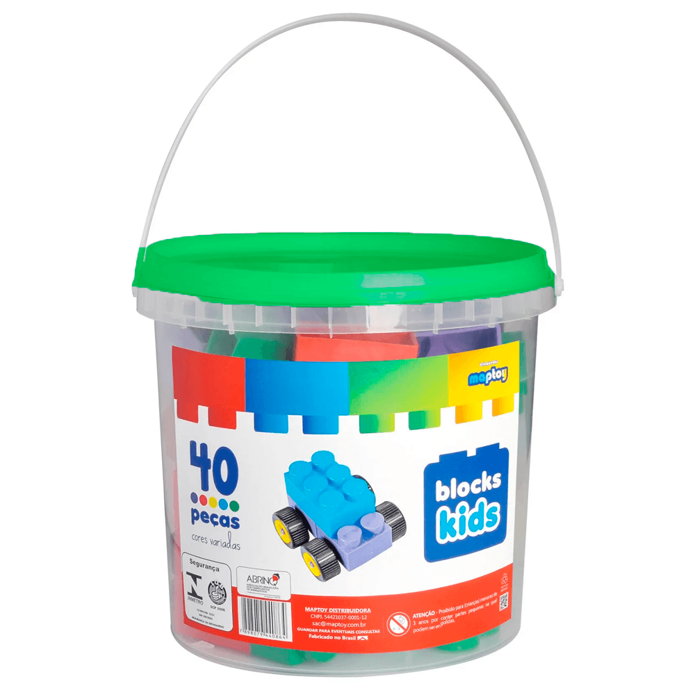 Balde-Blocks-Kids-40-Pecas-Verde---Map-Toy Balde-Blocks-Kids-40-Pecas-Verde---Map-Toy