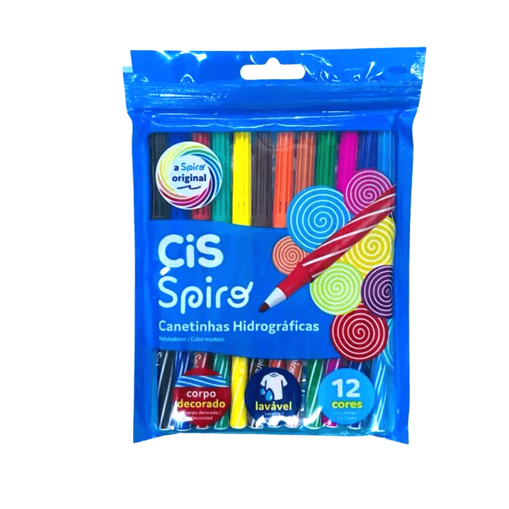 Canetinha-Hidrografica-com-12-Cores-Spiro---Cis Canetinha-Hidrografica-com-12-Cores-Spiro---Cis