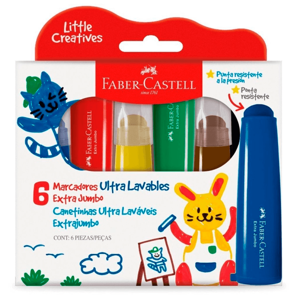 Caneta-Hidrografica-Extra-Jumbo-Little-Creatives-6-Cores---Faber-Castell