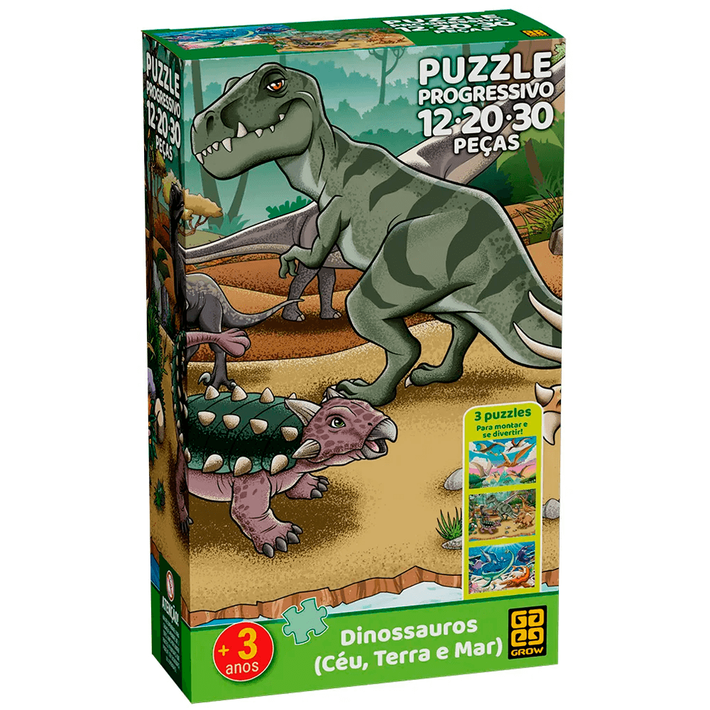 Quebra-Cabeca-Progressivo-Dinossauros-Ceu-Terra-Mar-12-20-30-Pecas---Grow Quebra-Cabeca-Progressivo-Dinossauros-Ceu-Terra-Mar-12-20-30-Pecas---Grow